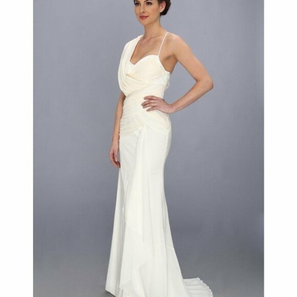 Nicole Miller Ivory Silk Ruched Draped Panel Wedding Dress Size 2 NWT - Picture 2 of 11